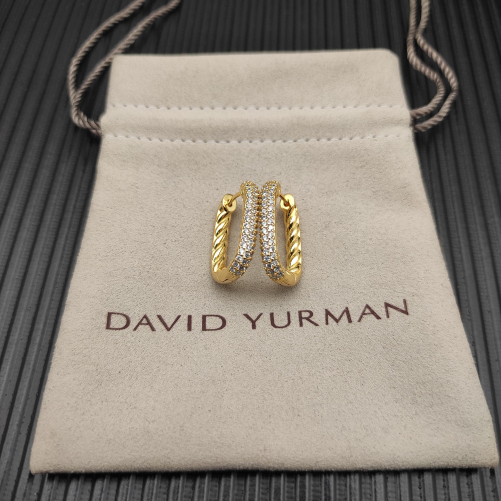 David Yurman Gold Hoop Earrings with Diamonds